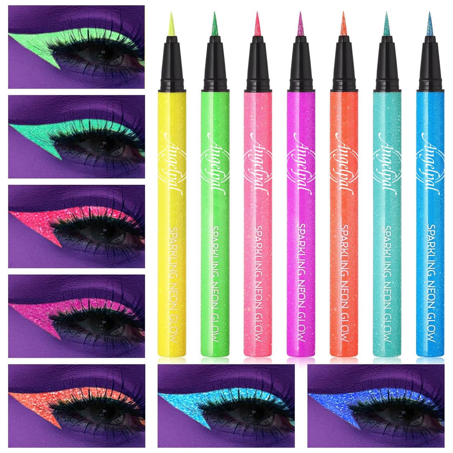 Cross-border Glitter Eyeliner Pen 7-Color Neon Glitter Eyeliner Face Paint Pen Waterproof Sweat-Resistant Quick-Dry
