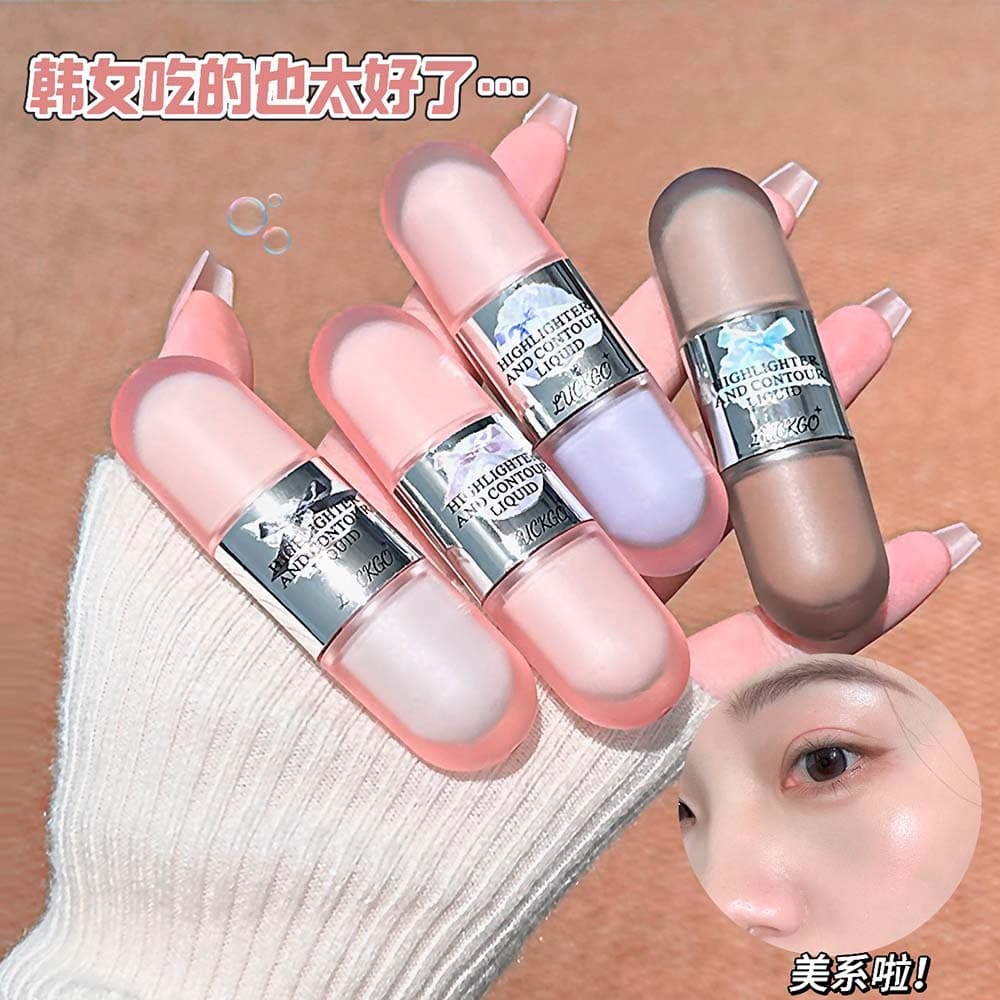 LUCKGO Glass Sea Collection Highlighter & Contour Liquid Dual-Ended Liquid Contour Nose Shadow Shading All-in-One Brightening Highlighter for Women