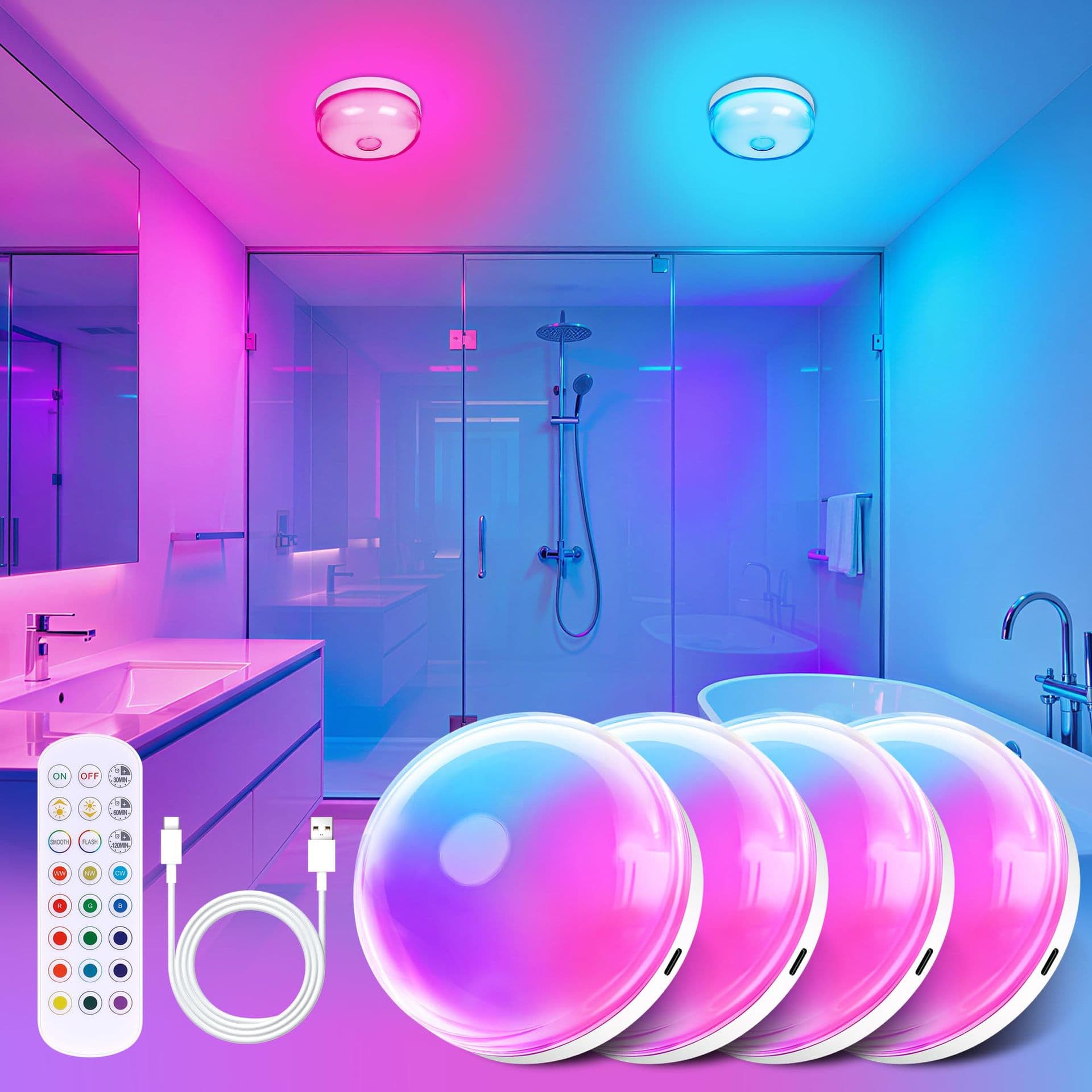 Amazon Rechargeable Shower Light, Wireless Bathroom Closet Bedroom Living Room Ambient Light, Bathroom Ambient Light