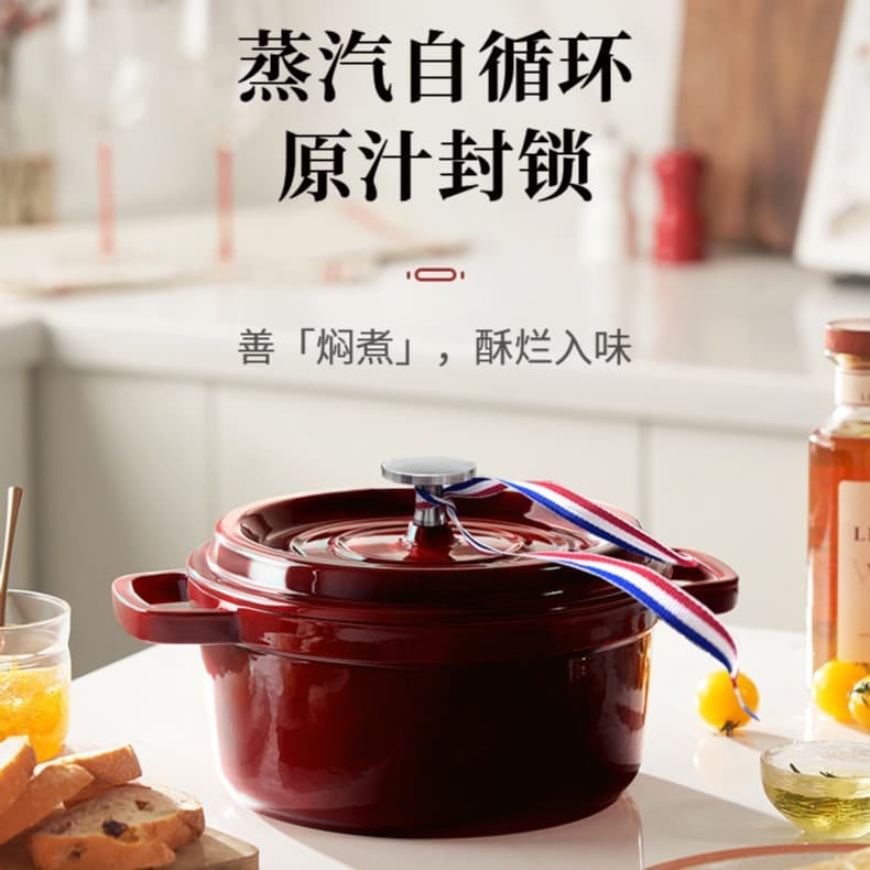 SX Cook Cast Iron Enamel Pot, Slight Pressure Pot for Home Use Stewing, Braising, Frying, Coating-Free Soup Pot, High Aesthetics