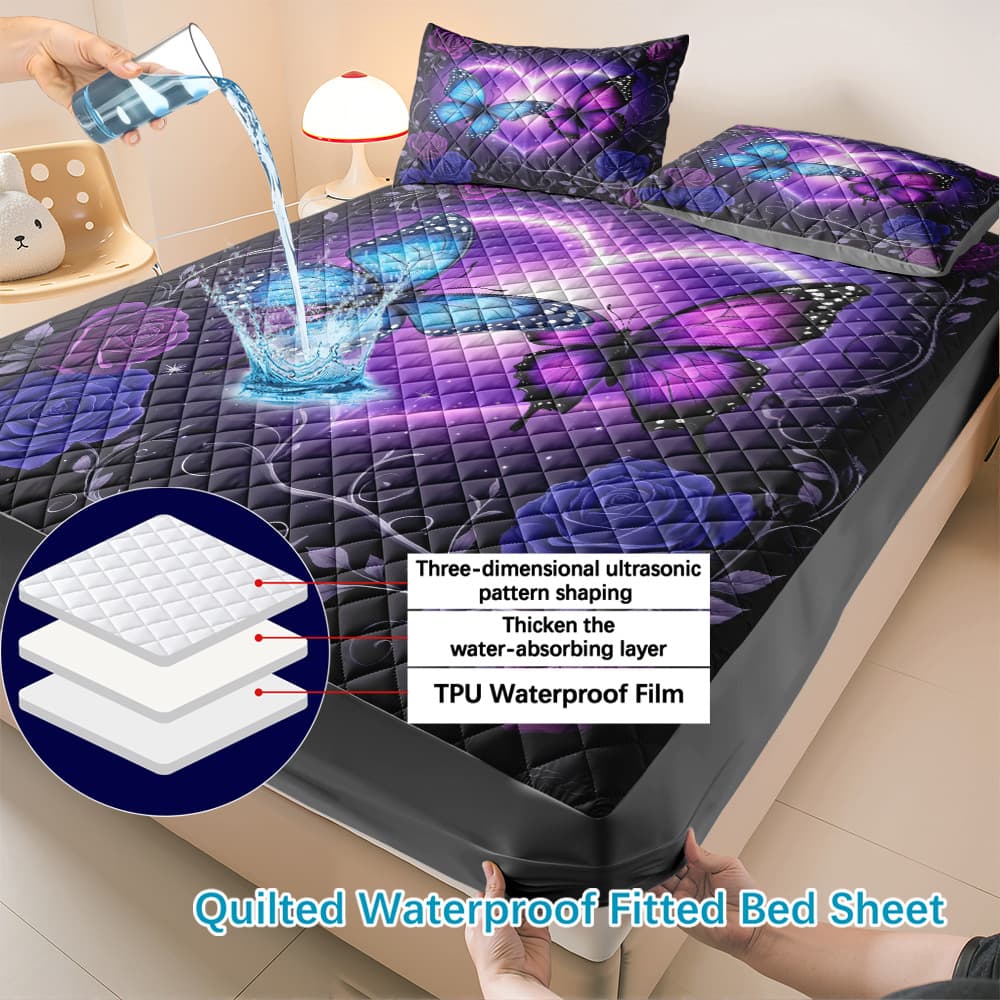 Cross-border Brushed Solid Waterproof Quilted Bed Sheet Fitted Sheet Skin-friendly Non-slip Mattress Protector Full Wrap Dustproof Mattress Cover