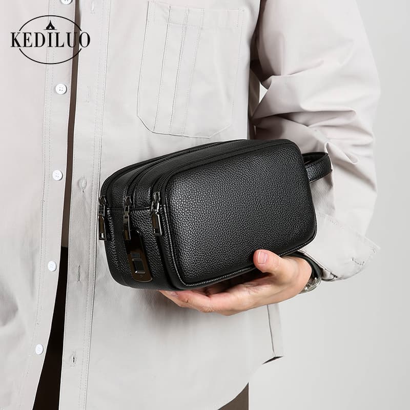 Cross-border Smart Fingerprint Unlock Fingerprint Bag Business Men's Fingerprint Lock Handbag Anti-theft Fingerprint Clutch