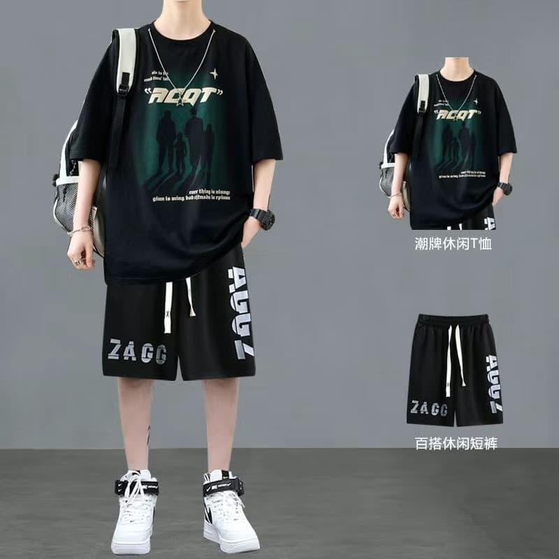 Youth Summer Loose Fit Set Boys Short Sleeve T-Shirt New High School Student Outfit