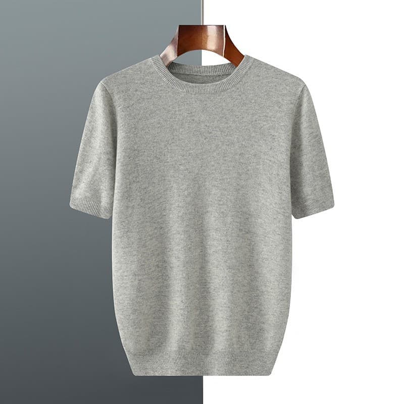 Men's Round Neck Knitted Short Sleeve Sweater Andy Fleece Pullover Business Base Layer Shirt Plus Size Autumn Winter New Style