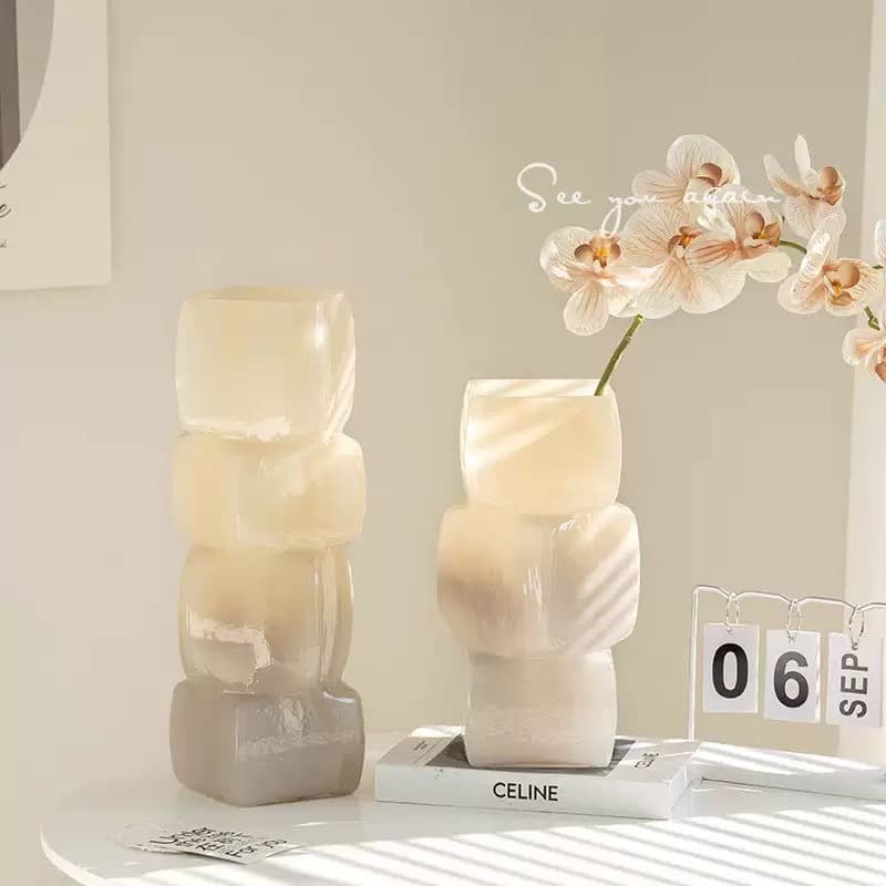 New Creative Magic Cube Glass Vase Vintage Glass Desktop Island Table High-End Art Vessel Decoration