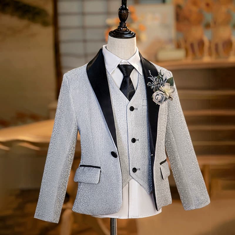 2025 Boys' Suit Set, Children's Little Host Epaulettes, Performance Costume, Large Lapel Korean Style Suit