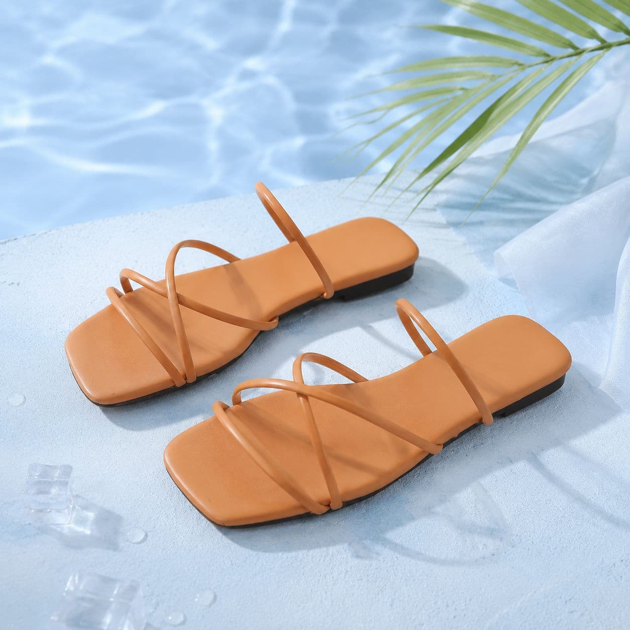 2026 New Caramel Brown Vintage Flat Sandals, Mature Outdoor Photoshoot Vacation, Lazy Style
