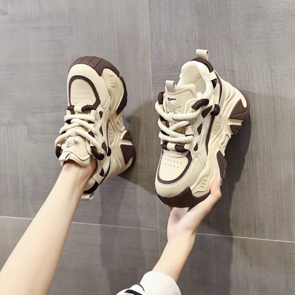 Platform Chunky Dad Shoes Women's Trend 2025 Spring New Inner Height Increase Women's Shoes Basic Slimming Casual Shoes Flat Shoes
