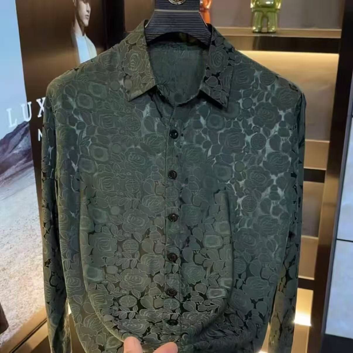 Floral Long Sleeve Shirt for Men, Trendy and High-End Style, 2025 New Arrival, Chinese-Inspired Casual Men's Shirt
