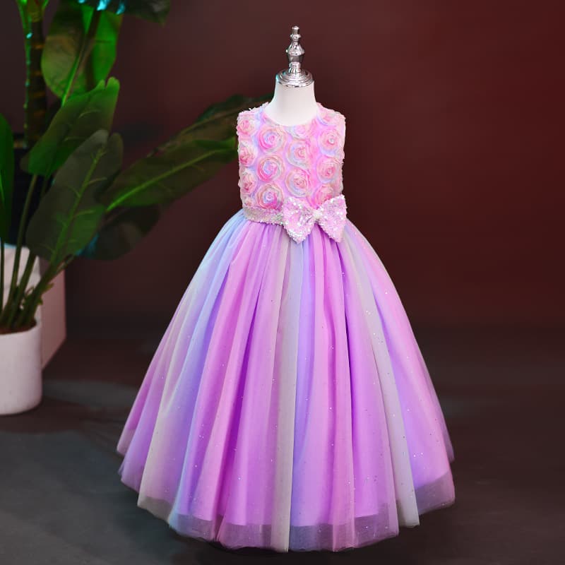 Princess Dress for Girls Children's Birthday Colorful Sequins Gown Flower Girl Piano Host Performance Costume Cross-border