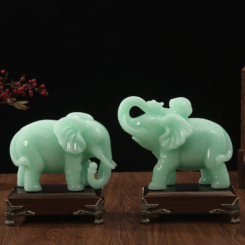 Auspicious Elephant Pair Ornament for Wealth Attraction, Entryway, Living Room, or Office Decor, Housewarming or Opening Gift
