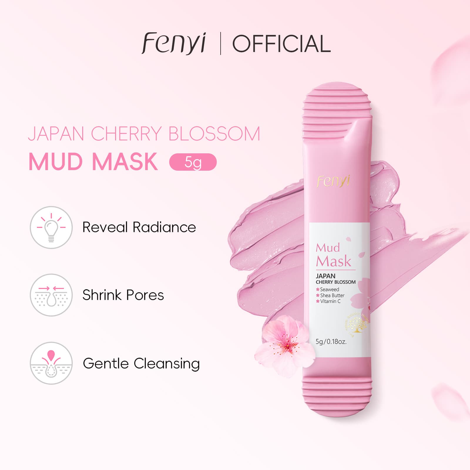 Fenyi Cherry Blossom Mud Mask Sheet Pack, 5g, Hydrating, Moisturizing, Cleansing, Skincare Product, Export Mask (All in English)