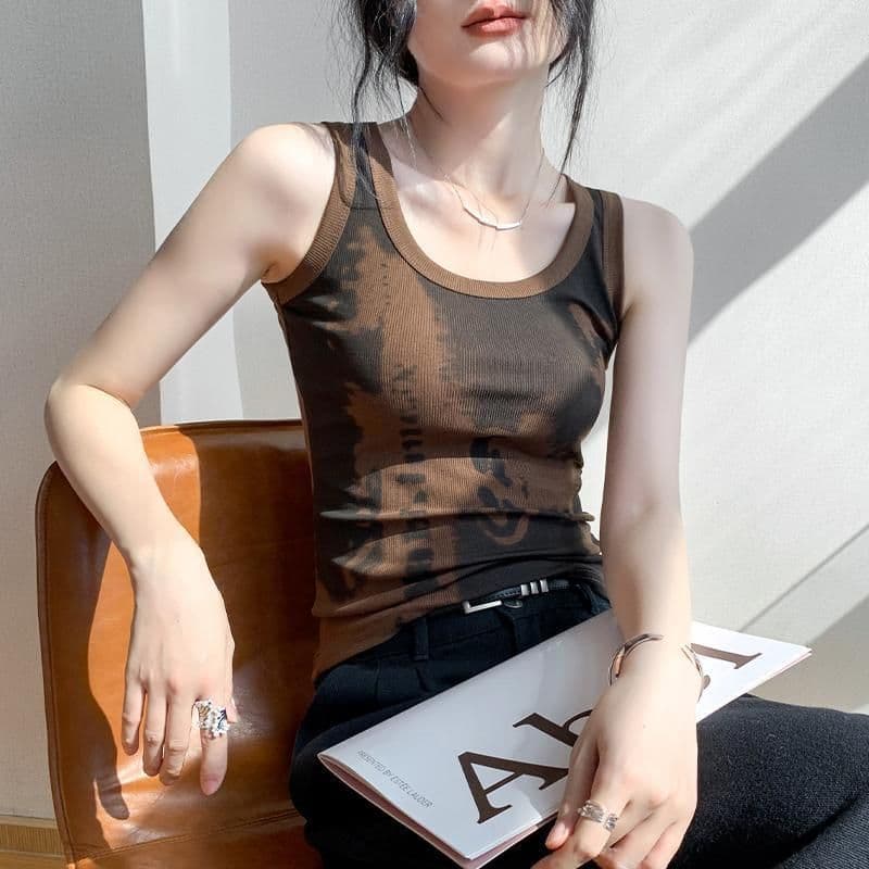 Unique Print Camisole Tank Top Women Summer New American Retro Versatile Hot Girl Slim Fit Crop Top Trendy