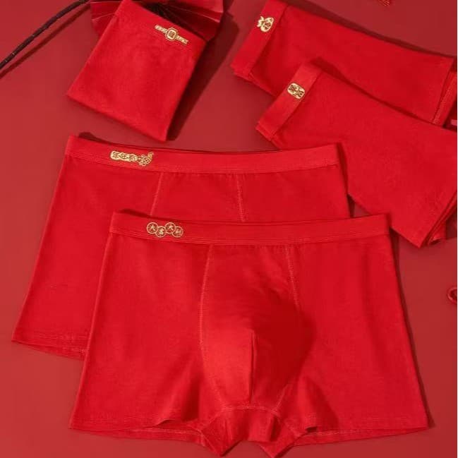 Bright Red Zodiac Year Men's Underwear, Comfortable Mid-Rise, Wedding Festive Red Pants, Lucky Modal Boxer Briefs