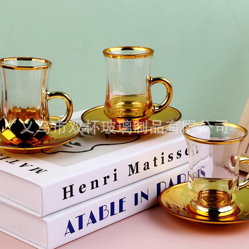 Turkish Tea Glass Cup and Saucer Set Middle East Tea Coffee Cup Cross-border Arabic Glass Cup