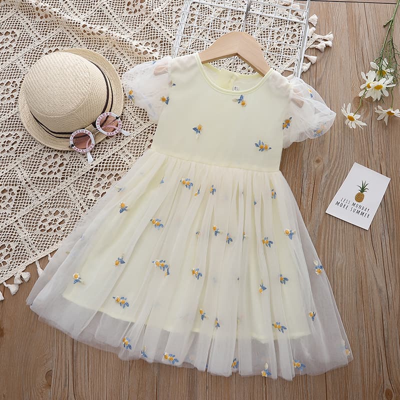 Girls Summer Dress 2022 New Children's Elegant Tulle Skirt Fairy Baby Princess Dress Floral Print