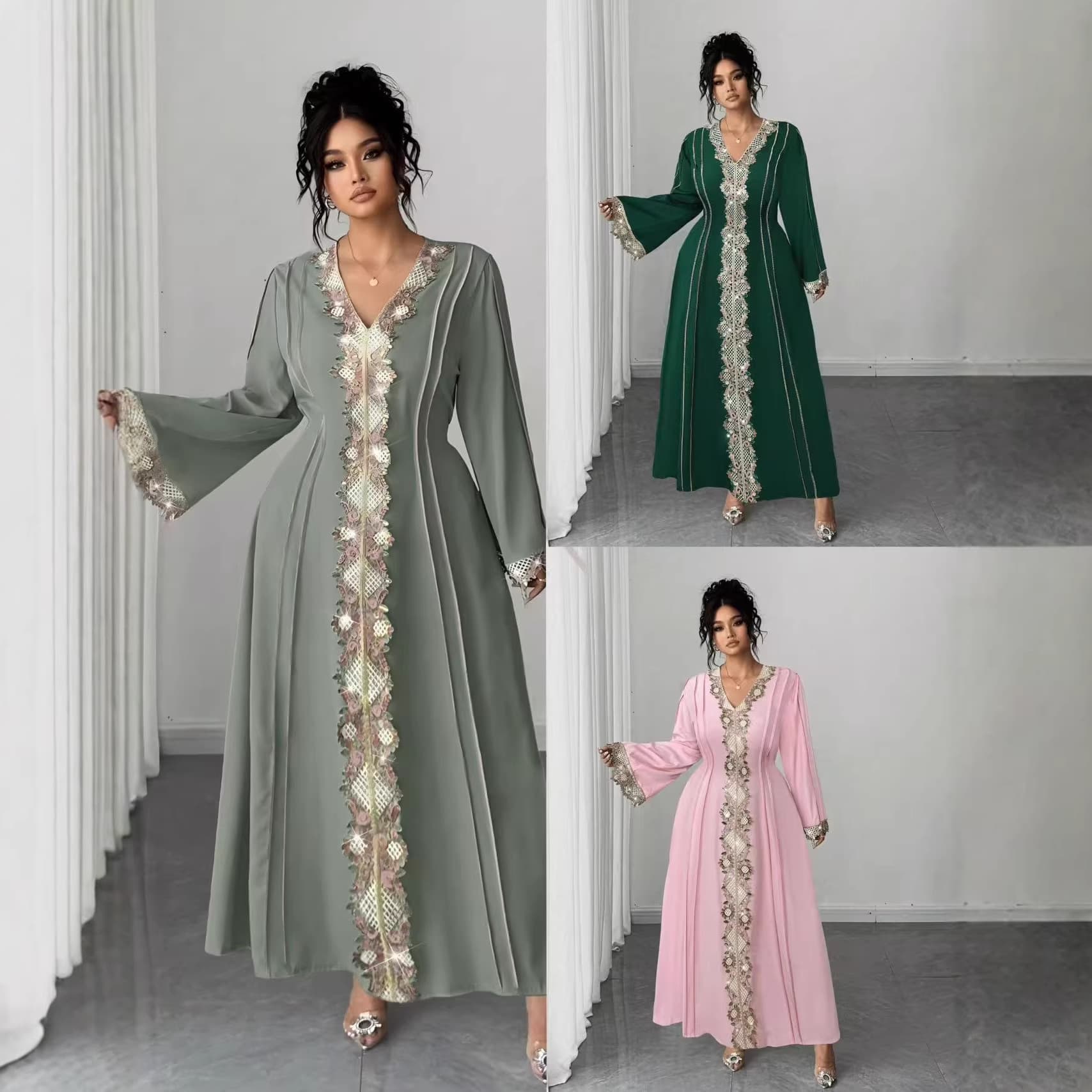 Cross-border Lace Flared Embroidered Dress Elegant Vintage V-Neck Waist-Cinching Plus Size Women's Dress