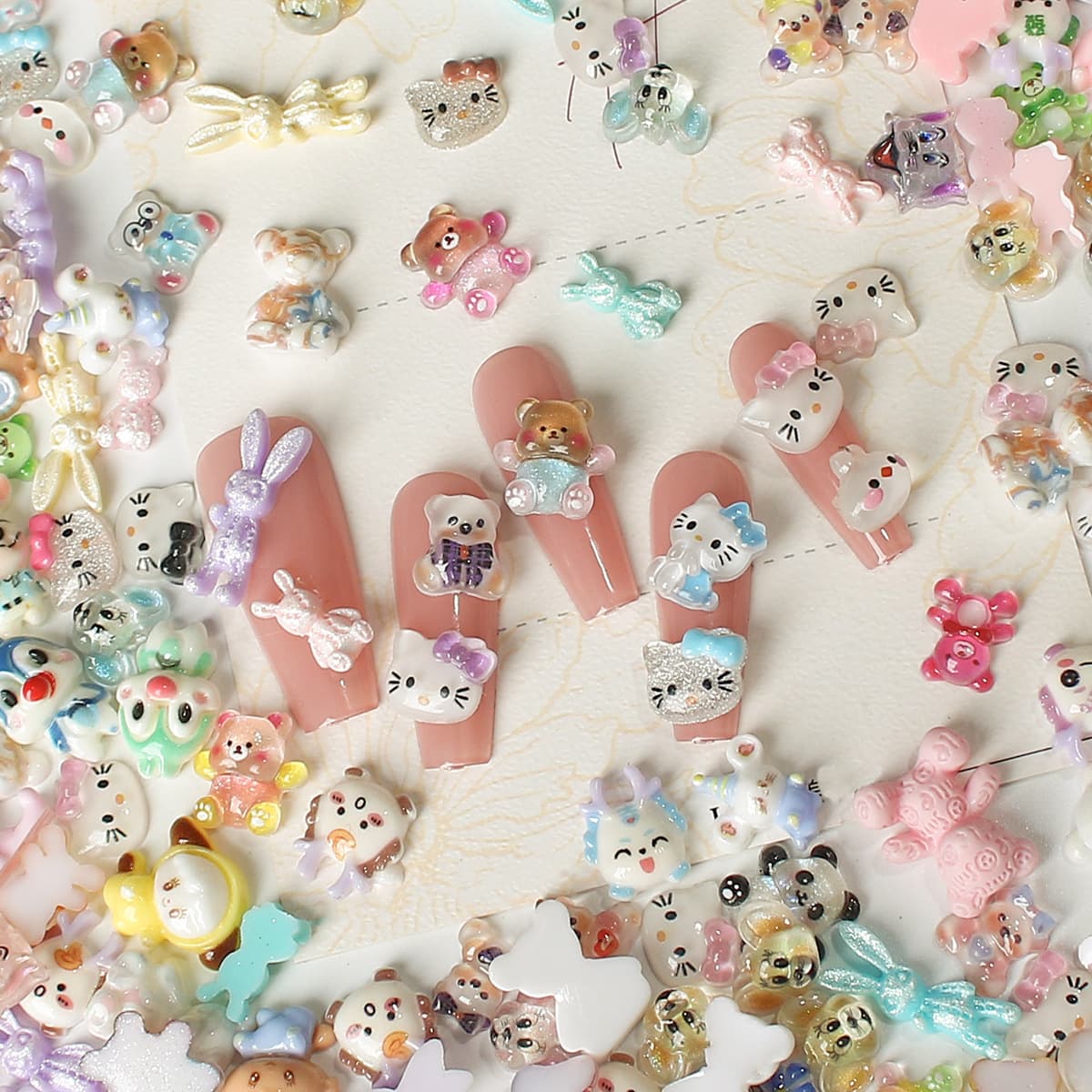 Cute cartoon nail art accessories wholesale resin KT cat bow bear nail accessories diy decoration accessories