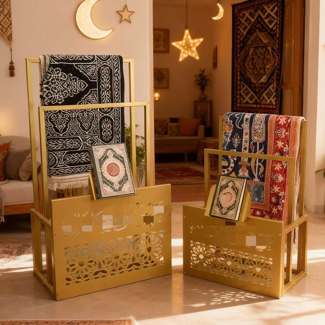Cross-border hot-selling Middle Eastern bookshelf, carpet and towel storage rack, iron carving pattern handicraft prayer rack