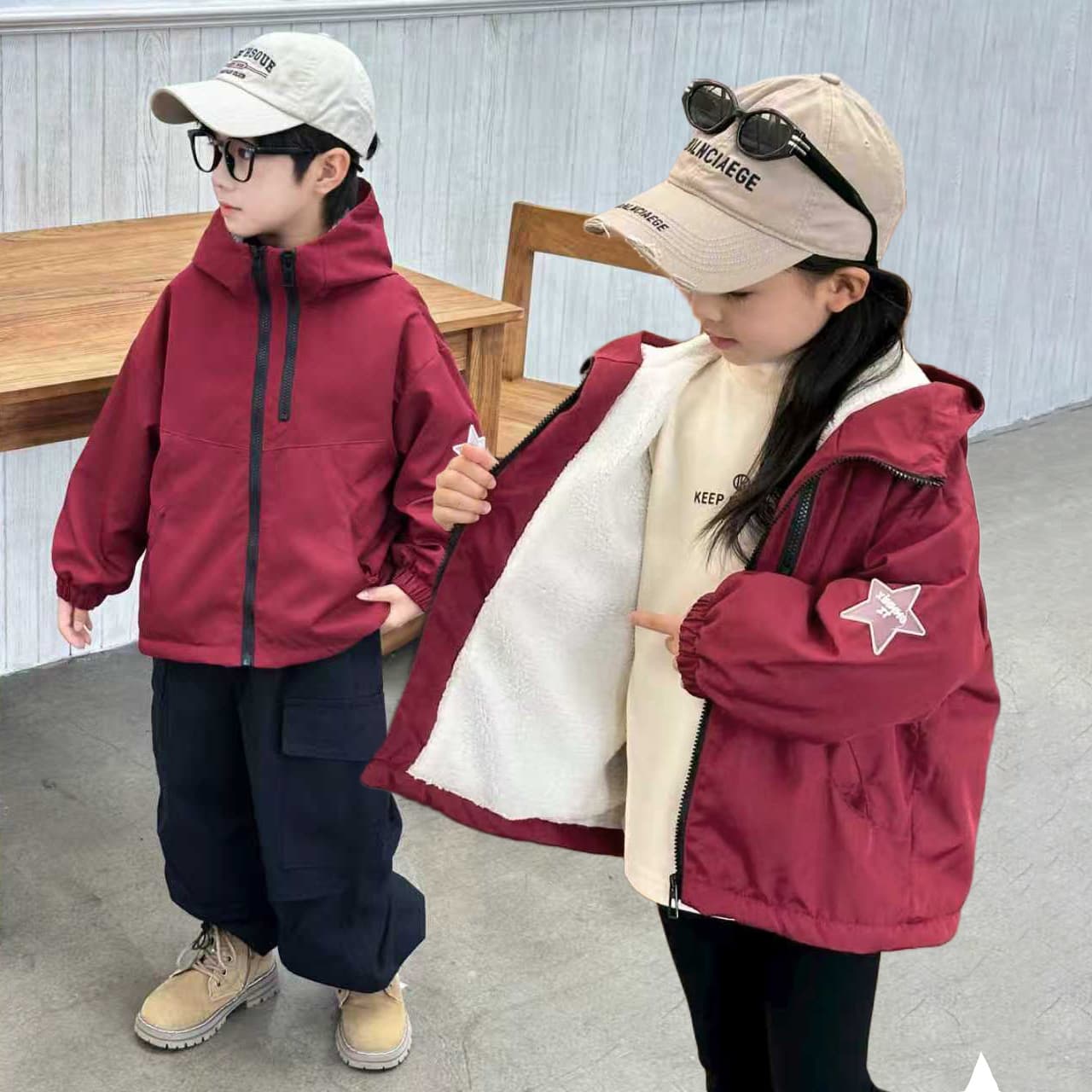 2025 autumn and winter children's coat, boys' and girls' double zipper hooded jacket, toddler casual top, large kids' windbreaker