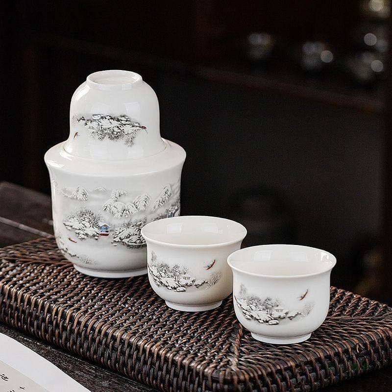 Ceramic Wine Warmer Set - Traditional Chinese Handmade Heat-Resistant Wine Heating Pot for Home Use