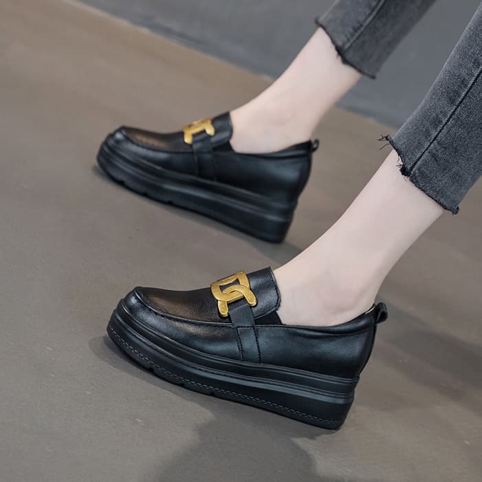 Versatile Platform Leather Shoes Spring 2025 New Loafers Built-in Height Increasing Women's Shoes Small Sizes 31 32 33 Pumps
