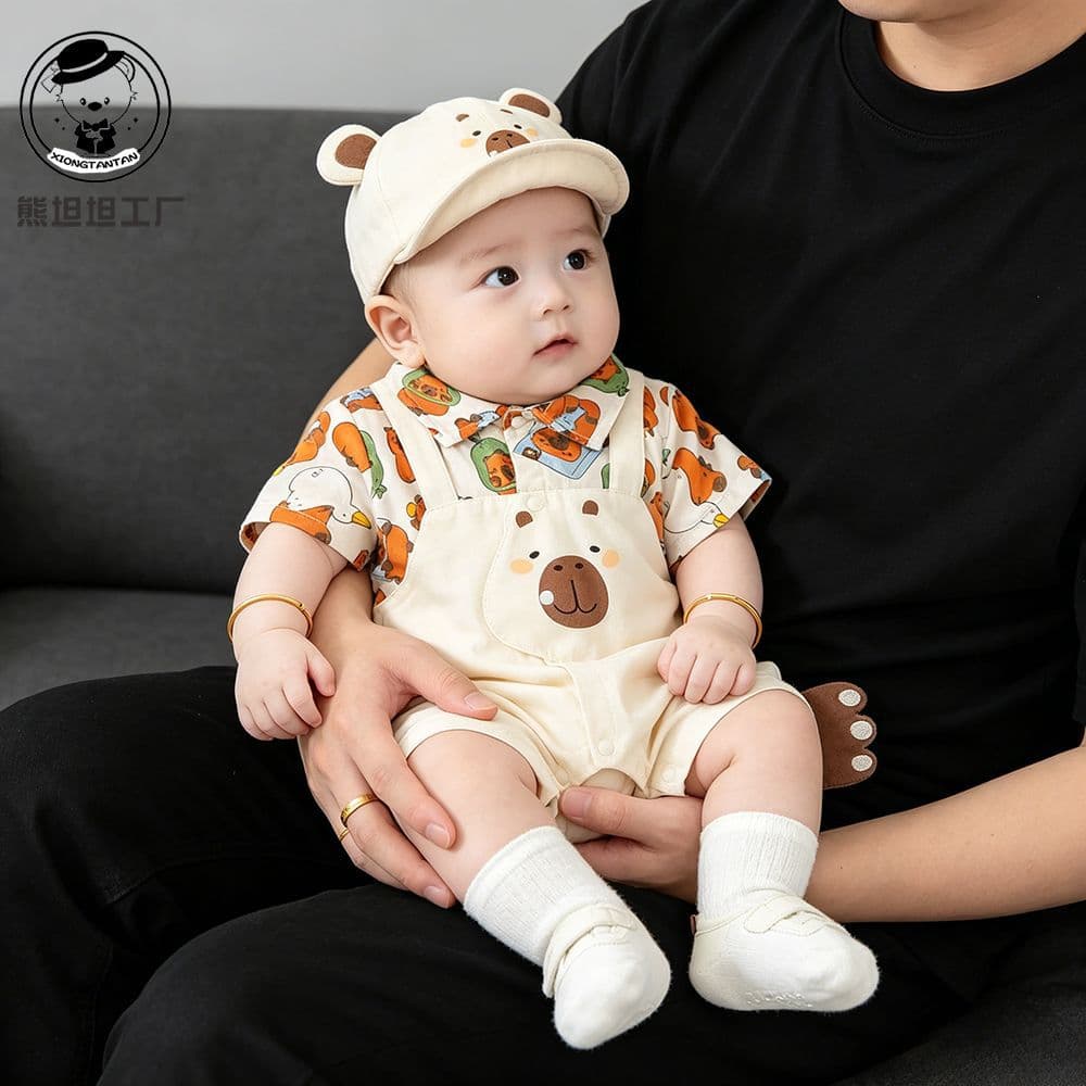 Newborn baby clothes, summer clothes, baby boy jumpsuits, summer thin, super cute and cute full moon 100-day rompers