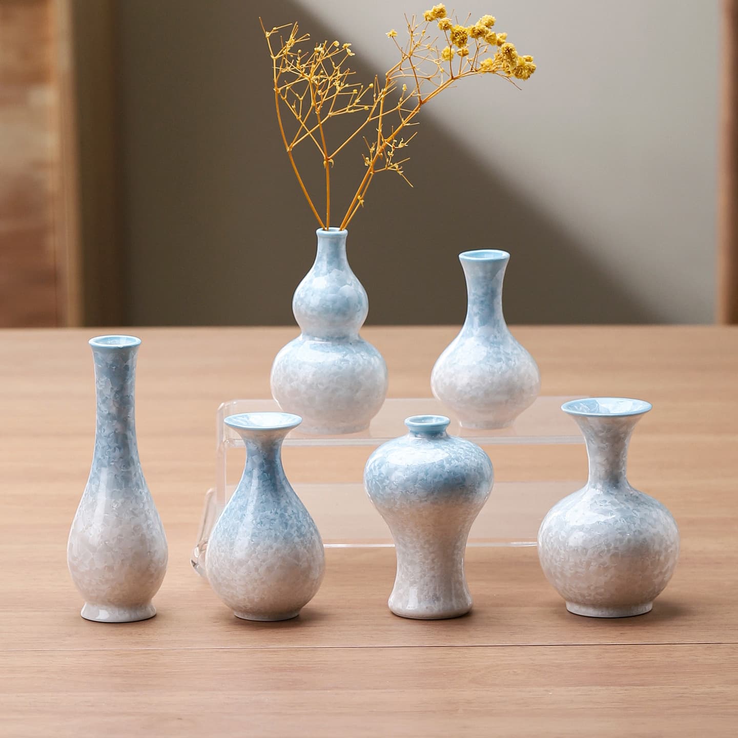 Crystalline Glaze Blue Gourd Flower Vase, Small Decorative Ornament, Exquisite Ceramic Mini Vase, Desktop Decoration, Tea Ceremony Accessory