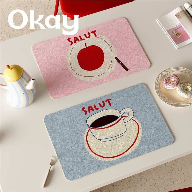 OKAY Tea Break Afternoon Leather Placemats: Waterproof, Oil-proof, Erasable, Wash-free, Heat-insulating Mats, PVC Mouse Pads, Coasters, Bowl Mats