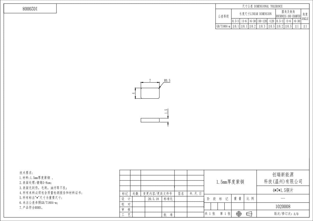 4×7×1.5 Small Copper Sheet Terminal Crimp Terminal New Energy 1020008 1.5mm Thickness Copper