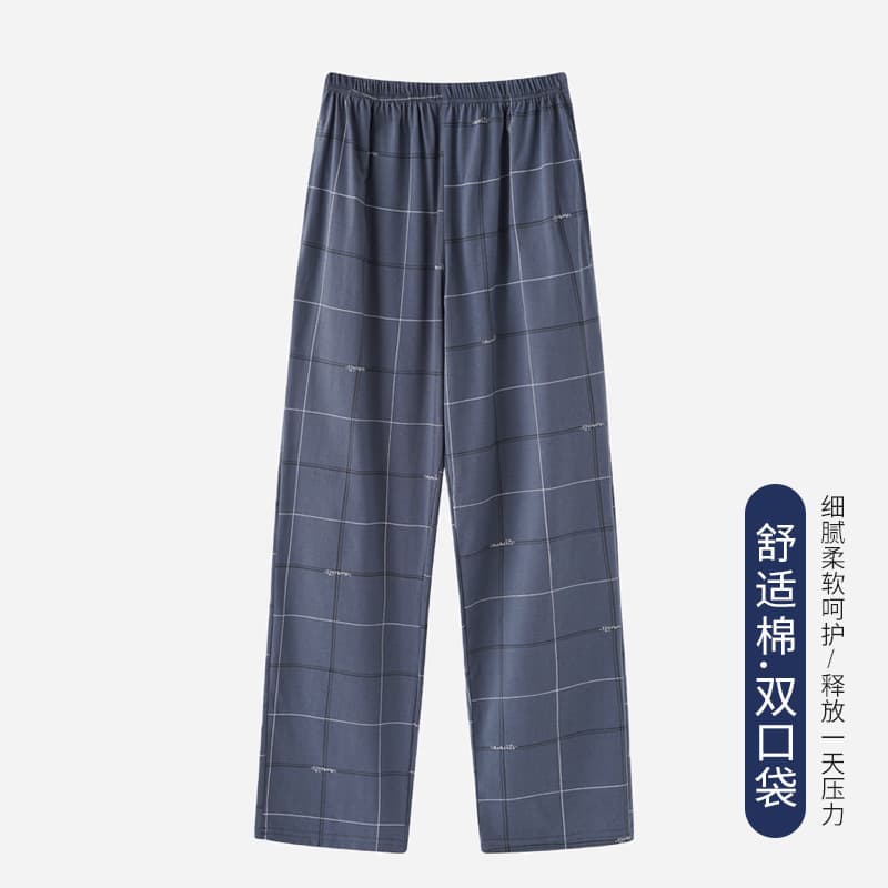 Men's Cotton Sleep Pants for Spring and Autumn, Thin and Plus Size, Summer Air Conditioning Pants, Plaid Home Pants, Wearable Outdoors