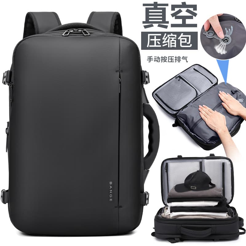 BANGE Vacuum Storage Backpack for Men, Large Capacity Business Travel Laptop Bag with Weighing Function, Expandable Backpack