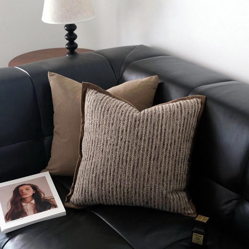 Brown Wabi-Sabi Simple Striped Wide Edge Throw Pillow Lumbar Pillow Cover for Living Room Sofa Cushion Showroom Decorative Pillow