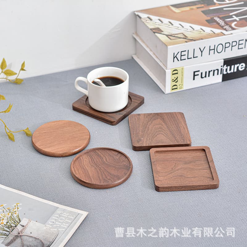 Black Walnut Wood Coaster, Round Grooved Coaster, Solid Wood Square Kung Fu Tea Coaster, Coffee Cup Coaster