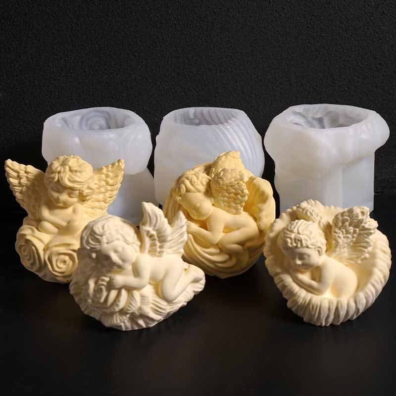 Rose Angel Candle Mold Sleeping Angel Baby Shell Rose Sleeping Little Angel Gypsum Silicone Mold