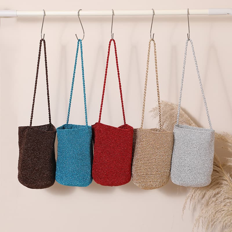 Fashionable Shiny Thread Single-Shoulder Straw Bucket Bag, New Casual Trendy Solid Color Woven Bag for Women, Beach Vacation Beach Bag