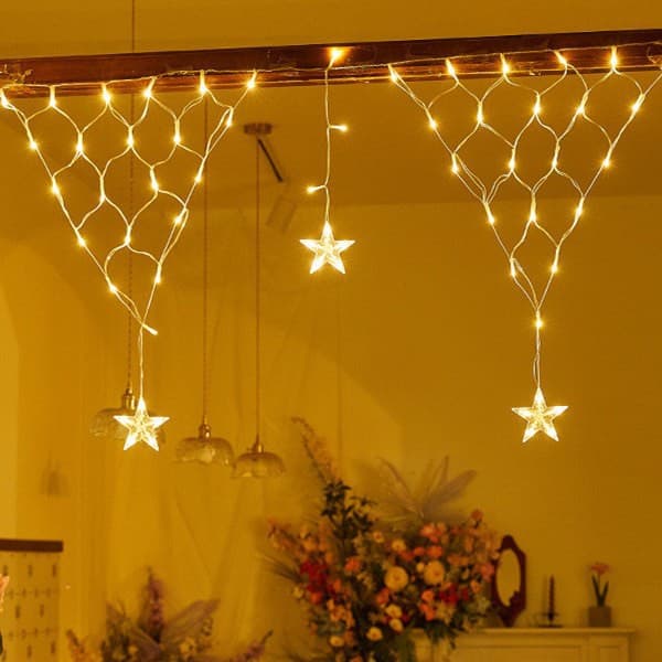 Solar Outdoor Waterproof LED Christmas String Lights Triangle Net Curtain Ice Light Decorative Starry Sky Lights