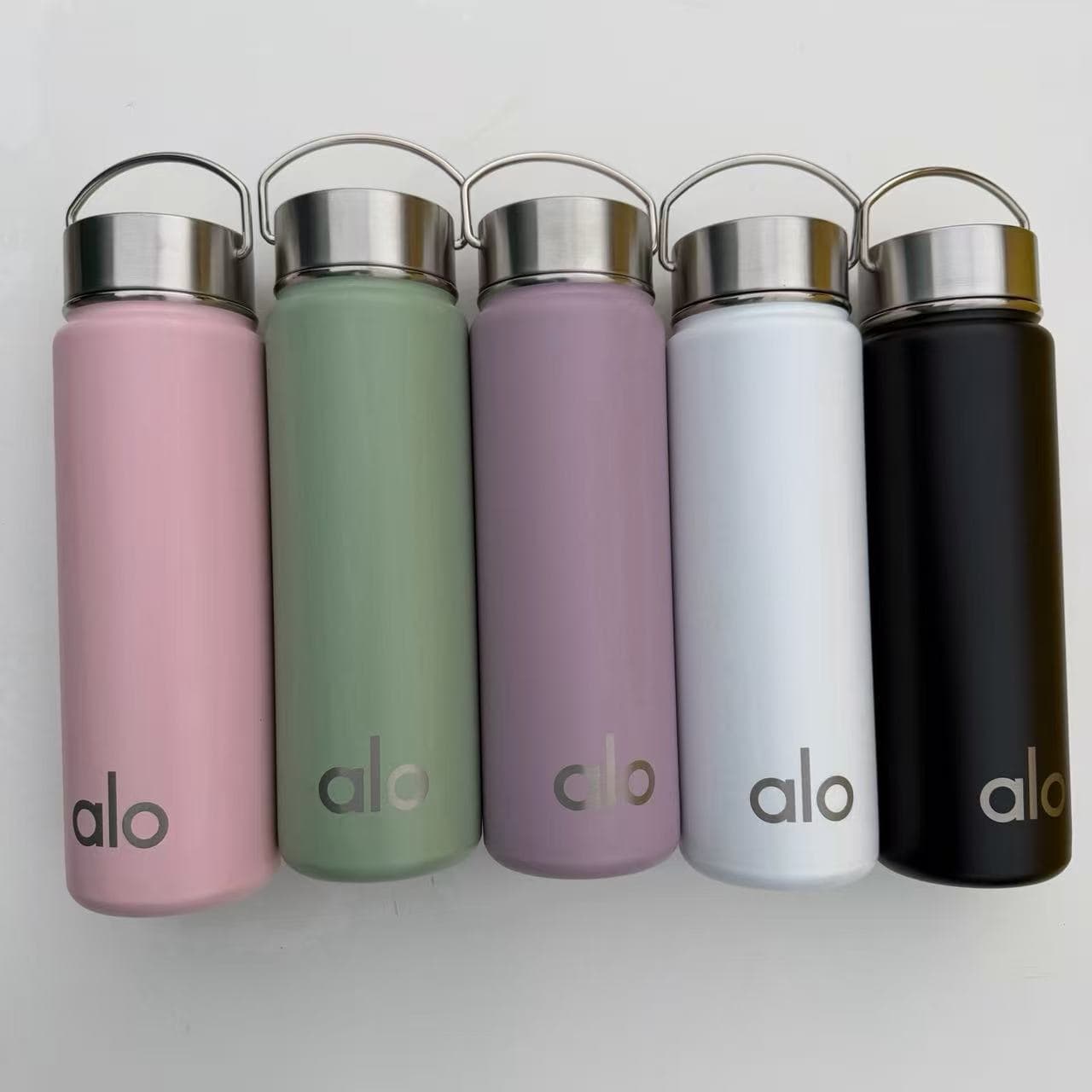 New alo Water Bottle Insulated Cup Outdoor Stainless Steel Sports Water Bottle Portable Handle Cup Custom LOGO