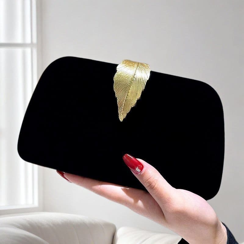 Elegant Evening Clutch Bag for Women Black Polyester Fabric Large Size Kelly Bag Chain Element Pillow Shape Hard Cover