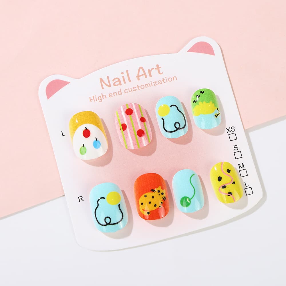 Children's Cute Short Glossy Playhouse Nail Stickers, Cartoon Non-Toxic Detachable Short Nails for Kids