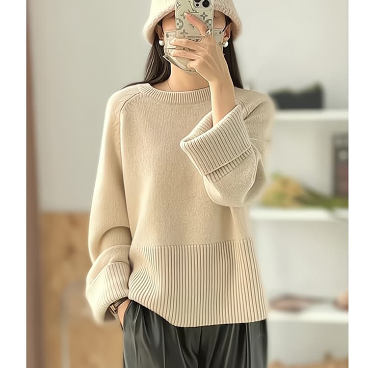 2025 New Lazy Style Loose Slimming Round Neck Pullover Sweater for Women, Trendy Versatile Casual Knit Top
