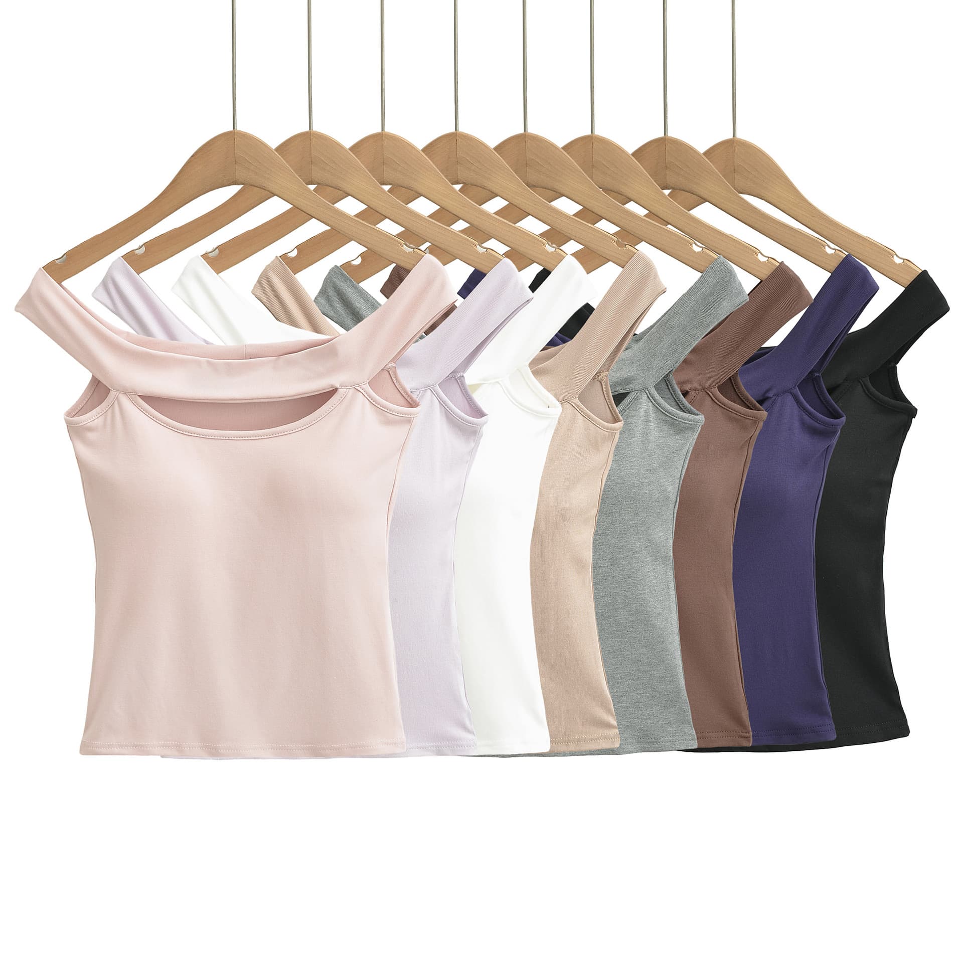 Hot Girl Sexy Fitted One-Shoulder Hollow Out Camisole Top with Padded Bra for Women 2026 Summer New Solid Color Cropped Top