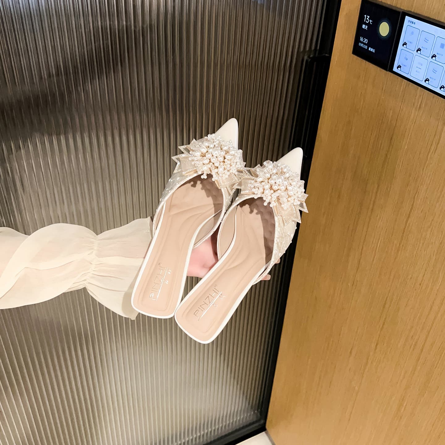 K48-A15 New Summer Stunning Rhinestone French Closed-Toe Mules for Women, Pointed Toe High Heel, Premium Sandals