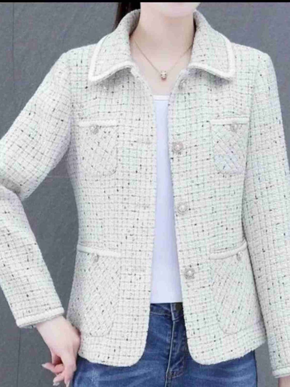Chanel-style Jacket for Women 2025 Spring/Fall New French Jacquard Loose-fitting Short Plaid Top for Petite