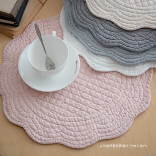 Simple Solid Color Embroidered Fabric Placemat Heat Insulation Table Mat Thickened Plate Mat Home Use Round Primary School Student Placemat Cup Mat