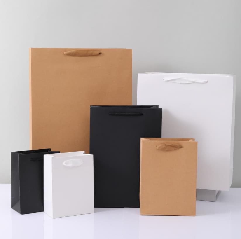 Thickened Kraft Paper Tote Bag, Blank Gift Bag, Shopping Bag, Souvenir Gift Bag, Solid Color High-End Packaging Bag