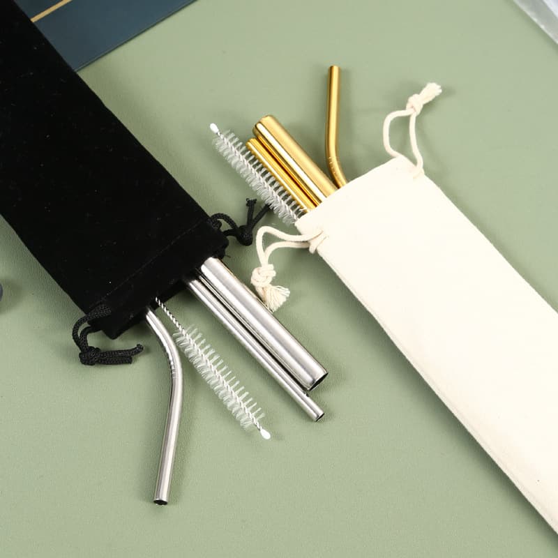 304 Stainless Steel Straw Set, Creative Colored Metal Portable Straw Gift Set with Printable Logo