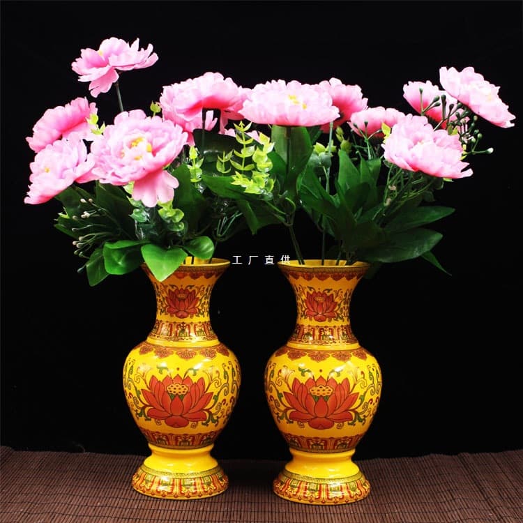 Buddhist altar vase, lotus vase with gold tracing, offering vase for Buddha altar