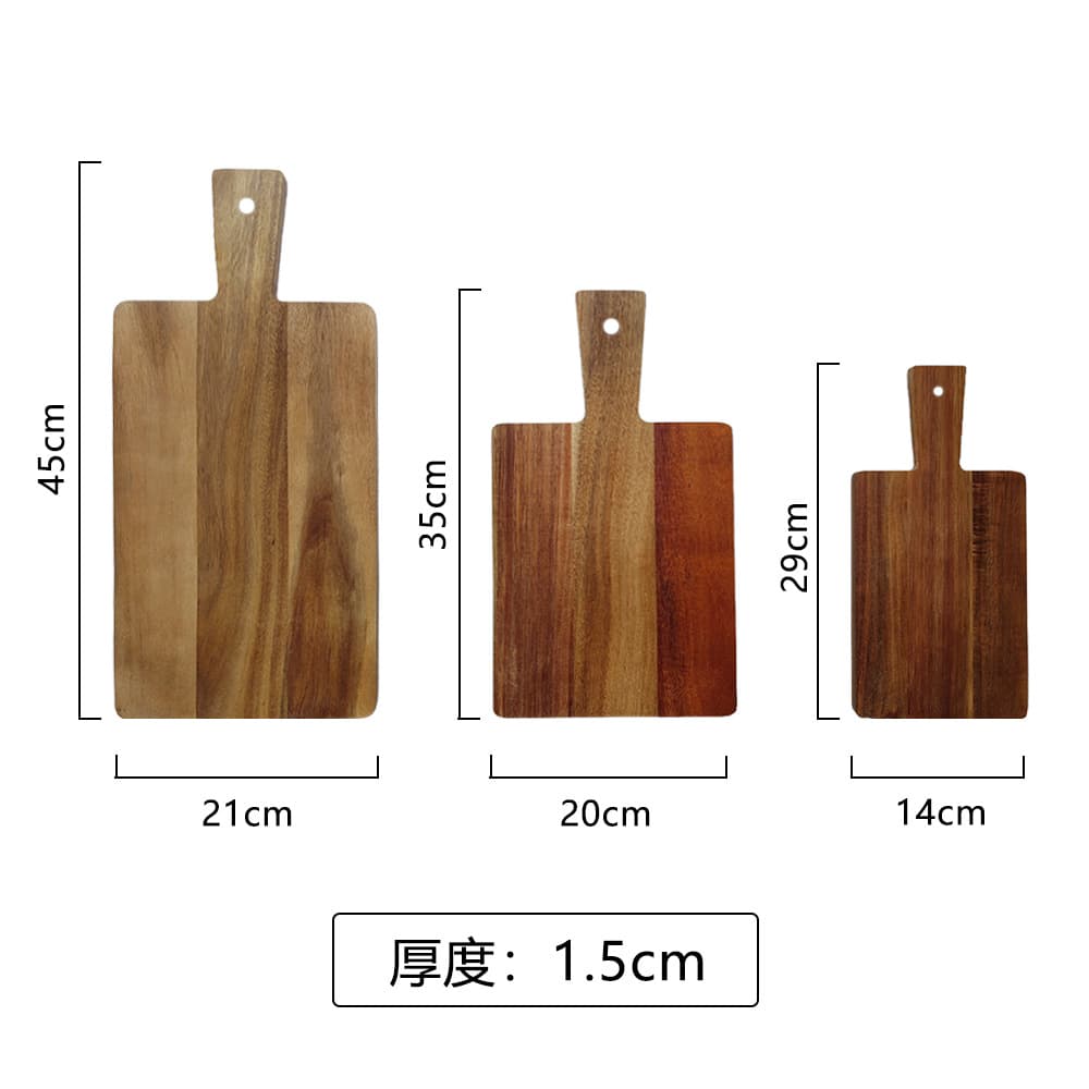 Acacia wood square dessert plate with handle wooden tray square cutting board Western food plate pizza plate