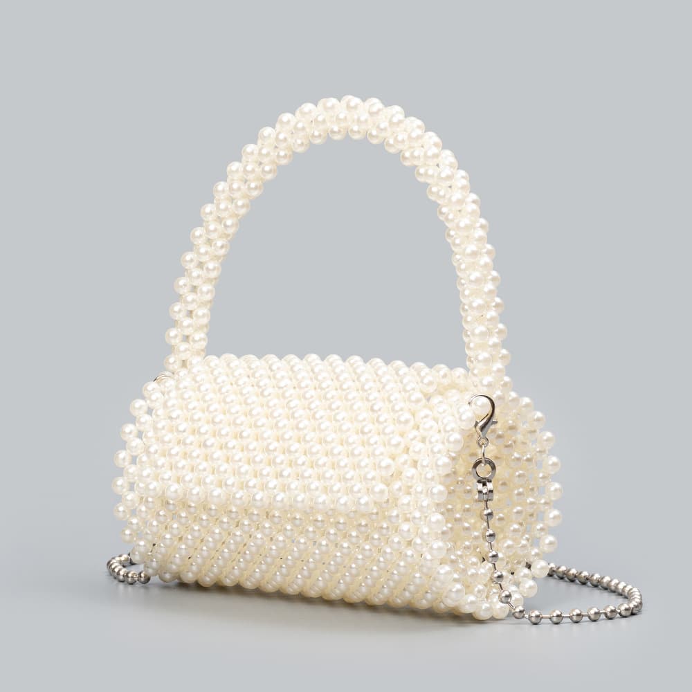 Cross-border Pearl Bag for Women New Handmade Beaded Woven Bag Solid Color Versatile Handbag Crossbody Cylinder Shoulder Bag